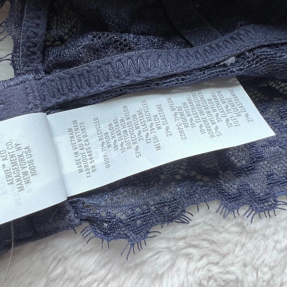 Aerie Real Good Navy Blue Floral Lace Padded Longline Bralette 069-1697-3177 M